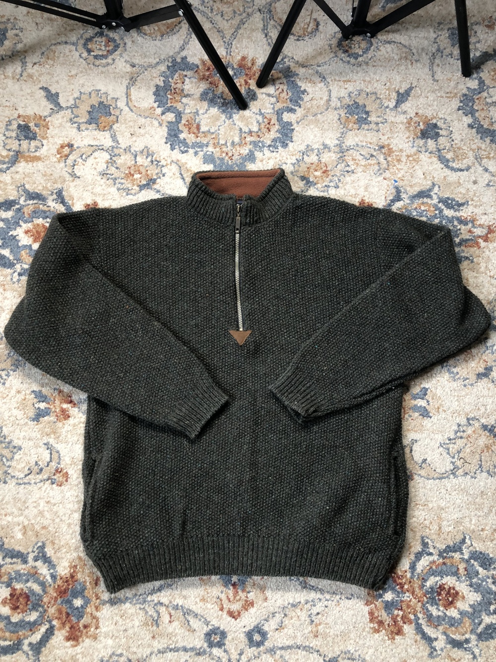 Early Winters Sweater Mens Large Wool Half Zip Pullover Fleece Lined Outdoors